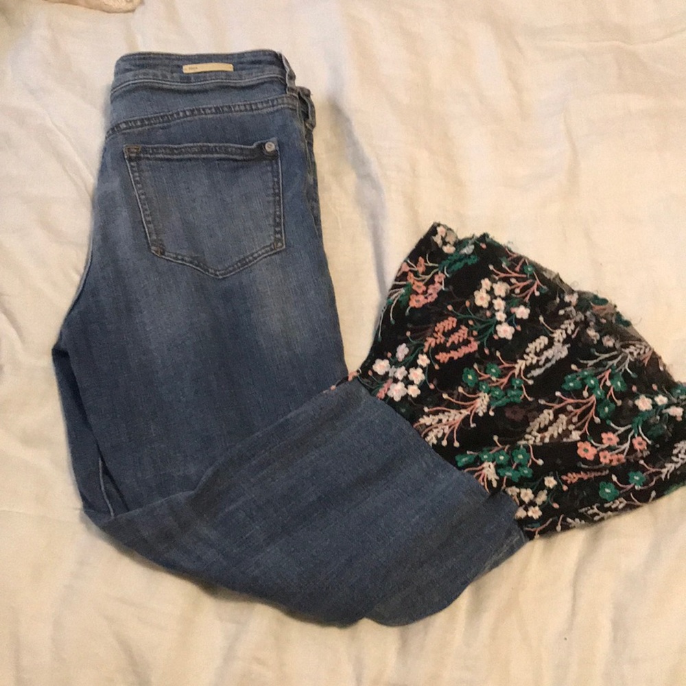 Pilcro floral flare midrise jeans